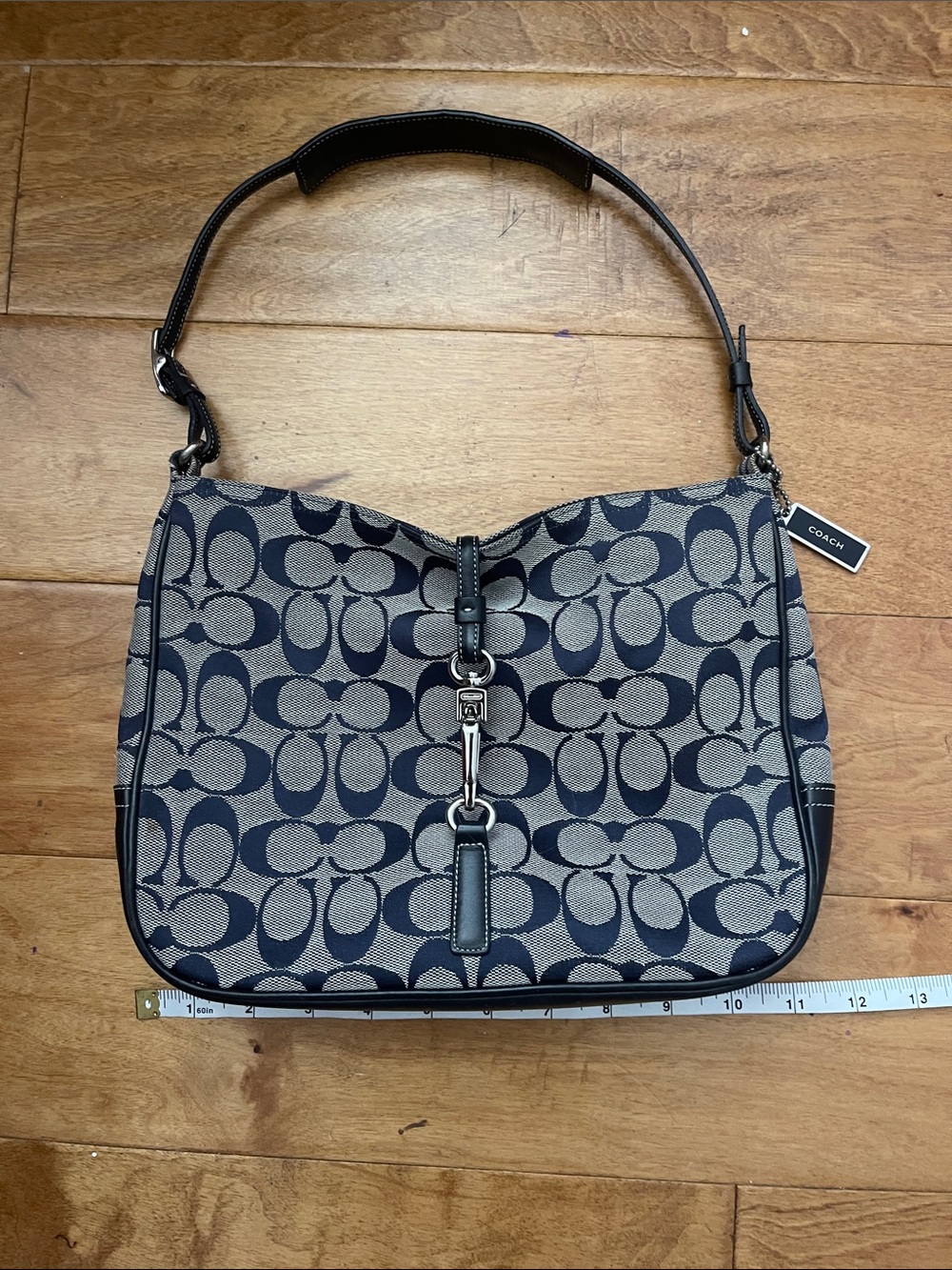 2001 Coach Navy and Tan Signature Shoulder Bag